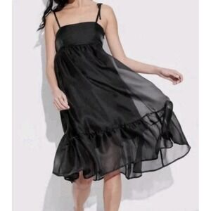 NWT Small Wild Fable Women's Organza Midi Babydoll Dress Black Small Sheer